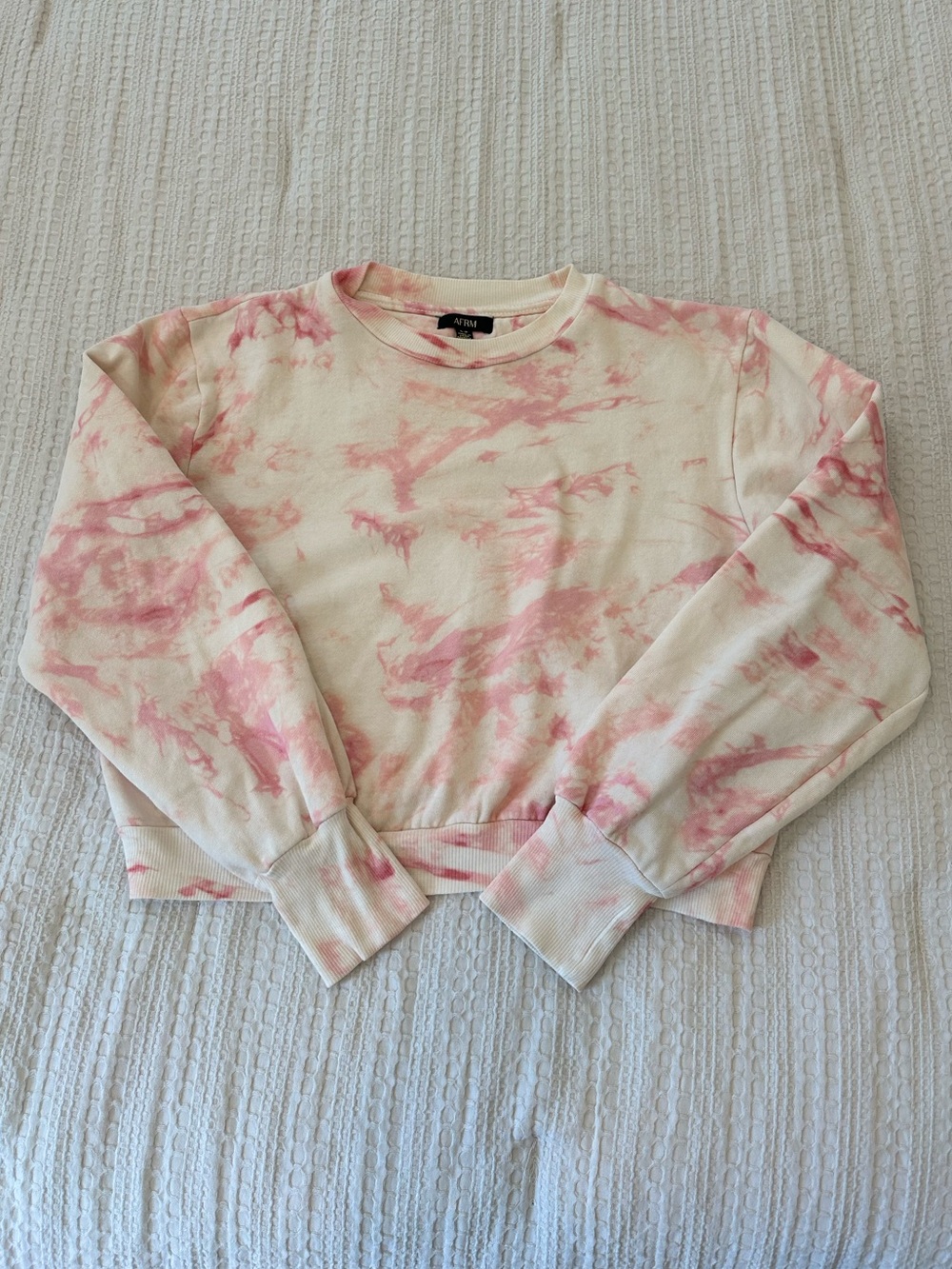 AFRM Tie-Dye Cropped Crewneck Sweatshirt Cream Pink Women’s Small